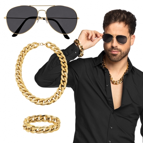 Rapper Schmuck Prollkette Pilotenbrille Prollarmband Mottoparty Festival