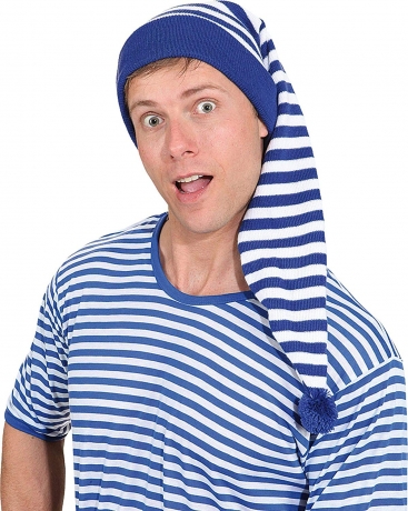 Ringelshirt mit Ringelmütze 2 teiliges Set Schlafmütze blau oder rot gestreift blau S