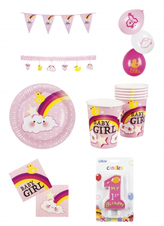 Set Baby erster Geburtstag Junge Mädchen Deko Teller Becher Baby Girl