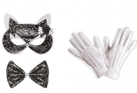 Set Maske Katze und Handschuhe Raubkatze Katzenmaske Wildkatze Kätzchen Mieze