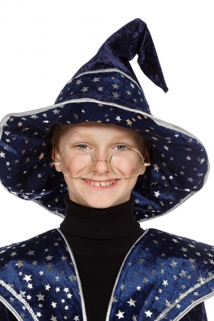 Zauberer Zaubererhut blau mit Sternen Magier Hexer
