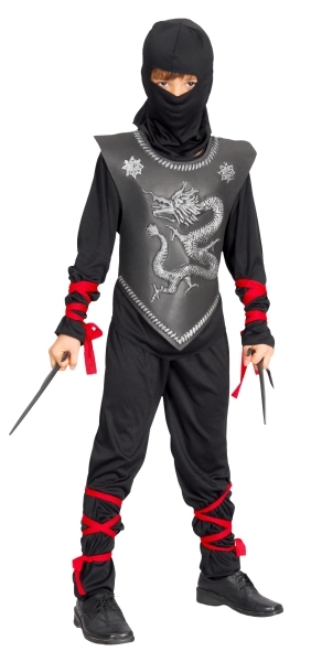 Ninja mehrteiliges Herren Kostüm schwarz L 52 Fasching Karneval Samurai 
