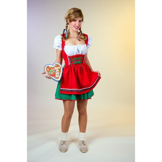 Karneval Damen Kostüm Dirndl Kleid rot Oktoberfest Fasching 