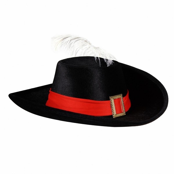Musketierhut schwarz KW 58 Hut mit Band und roter Feder Karneval Fasching 