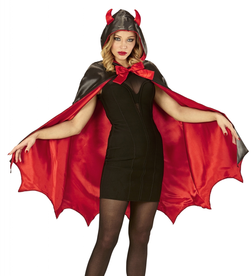 Teufel Umhang Steh Kragen schwarz rot Herren 136 cm Halloween Karneval Qualität