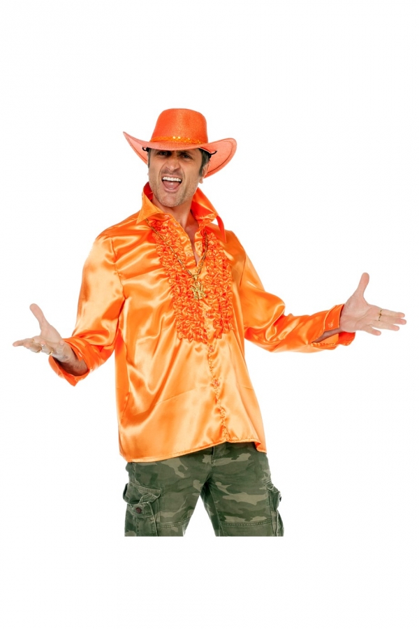 Satin Rüschenhemd in orange zum Herren Kostüm an Karneval Fasching 