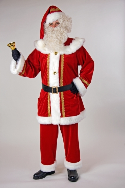 mit Perücken-Bart und Glocke Weihnachtsmann Kostüm Anzug Bischof Nikolaus 