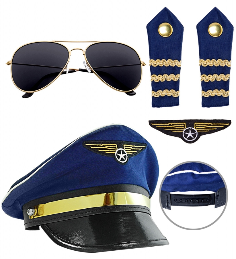 Pilot Flieger Pilotenkostüm Pilotenmütze Piloten-Set Uniform