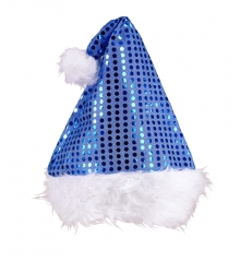 Blaue Plüsch Weihnachtsmannmütze Nikolaus Mütze mit Pailetten besetzt