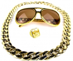 Proll Lude Macho Proleth Hip Hop Rapper Set Perücke + Brille + Ring + Kette