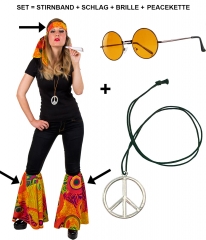 Hippieset bestehend aus Stirnband 2x Schlag Brille und Peacekette Sparpaket