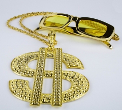 Proll Lude Macho Proleth Hip Hop Rapper Set - Dollar Zeichen Kette und Brille