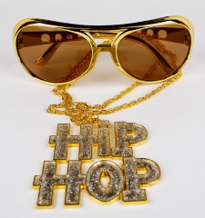 Proll Lude Macho Proleth Hip Hop Rapper Set - HipHop Zeichen Kette und Brille