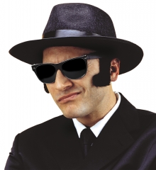 3 teiliges Set im Gangster-Look schwarzer Hut mit Brille und schwarzer Krawatte