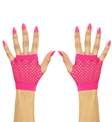 80er Jahre Set Damen Neon pink Beinstulpen Handschuhe Halskette Ohringe Party