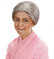 Oma-Perücke mit Dutt + Brille für Kinder Großmutter Grandma Lehrerin