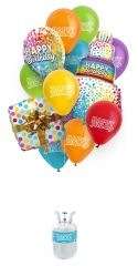 Helium Set komplett Happy Birthday Geburtstagsballons 18 Teile