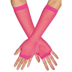 Fingerlose Netzhandschuhe in pink lang neon 80er Jahre Punk