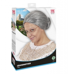 Oma Omaperücke mit Dutt grau mit Brille alte Frau Großmutter Lehrerin