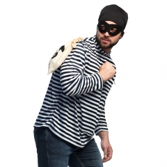 Set 4 Teile Einbrecher Räuber Gangster Shirt Geldsack Augenbinde schwarze Kappe