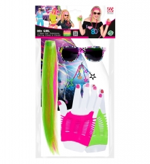 80er Jahre Neon Festival Hair Extensions Partybrille Netzhandschuhe