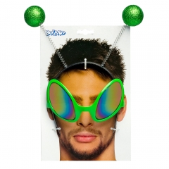 Alien Set Außerirdischer Partybrille und Kopffühler auf Haarreifen