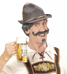 Bayer Bierparty Seppel graue Perücke mit Schnurrbart und Kinnbart