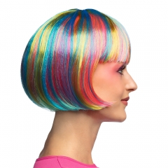Bunte Perücke Regenbogen Pebbles Einhorn Pastelfarben Bobperücke