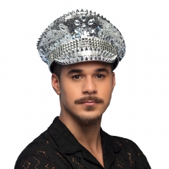 Glam Festival Kappe Mütze Hut silber Schirmmütze Pailletten