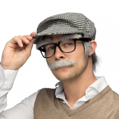 Opa Großvater alter Mann Mütze mit Haaren,Brille mit Augenbrauen und Schnurrbart
