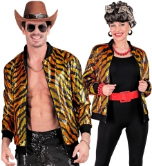 Partyjacke goldene Paillettenjacke Tiger Look Bomberjacke Festival