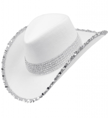 Cowboyhut weiß mit Strass Festival Party Rodeo weißer Hut Cowboy