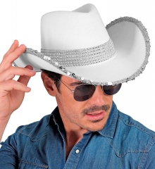 Cowboyhut weiß mit Strass Festival Party Rodeo weißer Hut Cowboy