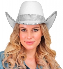 Cowboyhut weiß mit Strass Festival Party Rodeo weißer Hut Cowboy