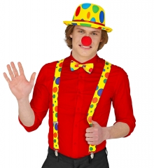 Clown Clownset 3 Teile Clownkostüm Hosenträger Fliege Clownnase