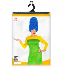 Comic Girl mit blauer Turmperücke Kleid und Perücke