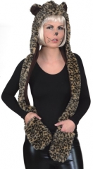 Leopardenset Mütze und Handschuhe Zubehör Faschingsset Karneval