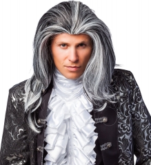 Herrenperücke Mittelalter Noble schwarz/weiß Vampir Earl Duke Baron