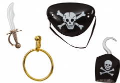 Pirat Seeräuber Piraten-Set Augenklappe Ohrring Schwert u. Haken