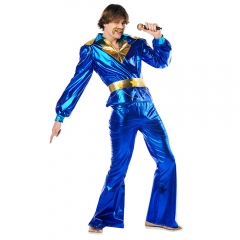 70er 80er Disco Fever Dancing King Herren Kostüm Mottoparty blau gold metallic