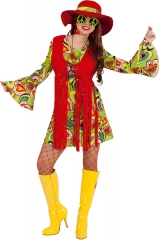 Hippiefrau Hippiekleid mit angenähter Weste 70er Jahre Kleid