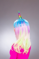 Einhorn Einhornperücke Fabelwesen bunte Perücke mit Horn Märchenwelt