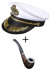 Kapitänsmütze Luxus Seemann Kappe Hut mit Tabak Pfeife Attrappe