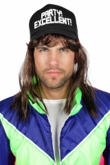 Kappe Party Mütze mit Haar Proll Bollo 80er Jahre Mottoparty Festival