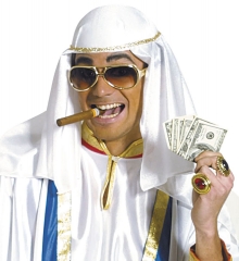 Oelscheich mit Brille Scheich Araber Sultan Kufija Turban Fez