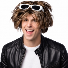 Panelize® Party Perücke mit weißer Brille Schlagerstar Kostüm Set  Karneval, Fasching, Schlagerparty