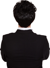 Perücke Charlie mit Schnäutzer Herrenperücke schwarz gelockt