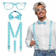 Rauten Bayern Partybrille,Fliege und Hosenträger blau-weiß