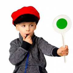 Schaffnermütze Kinder Lokführer Eisenbahn Set Signalschild Trillerpfeife