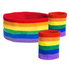 Schweißband Schweißbänder-Set 80er Jahre Regenbogen Rainbow